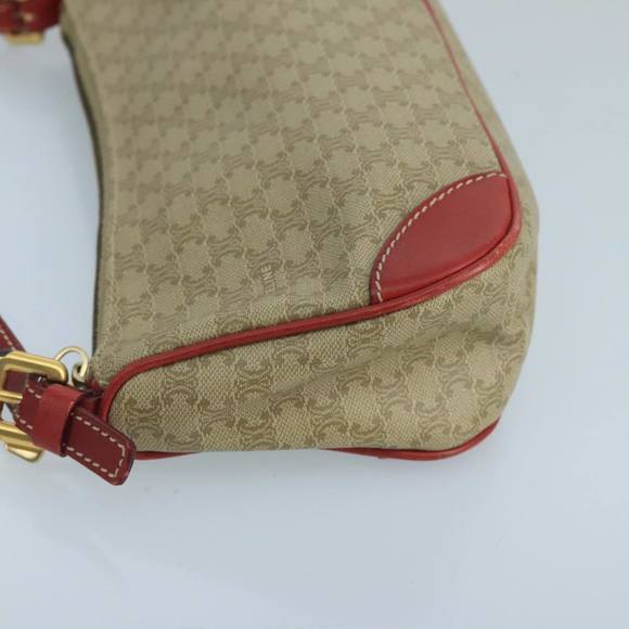 CELINE Macadam Canvas Hand Bag PVC Leather Beige Red Auth 99836 - Picture 4 of 16